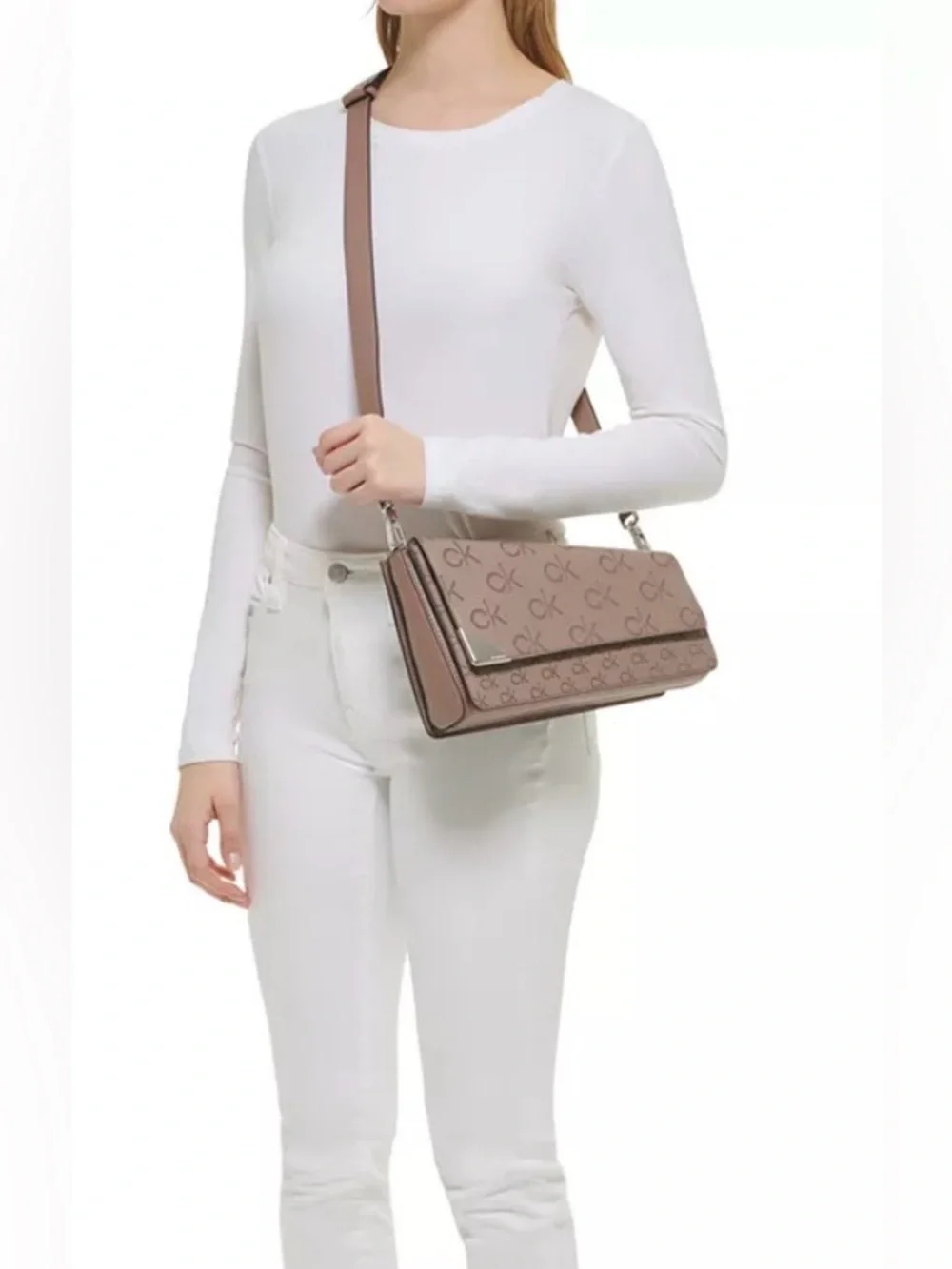 Calvin Klein Signature‎ Embossed Asymmetric Triple Compartment Shoulder Bag
